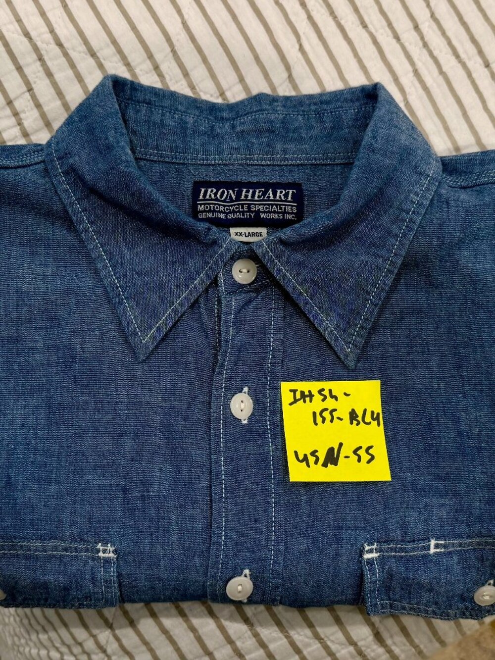 IHSH-175 | Iron Heart Short Sleeve Selvedge Indigo USN Chambray Made in Japan